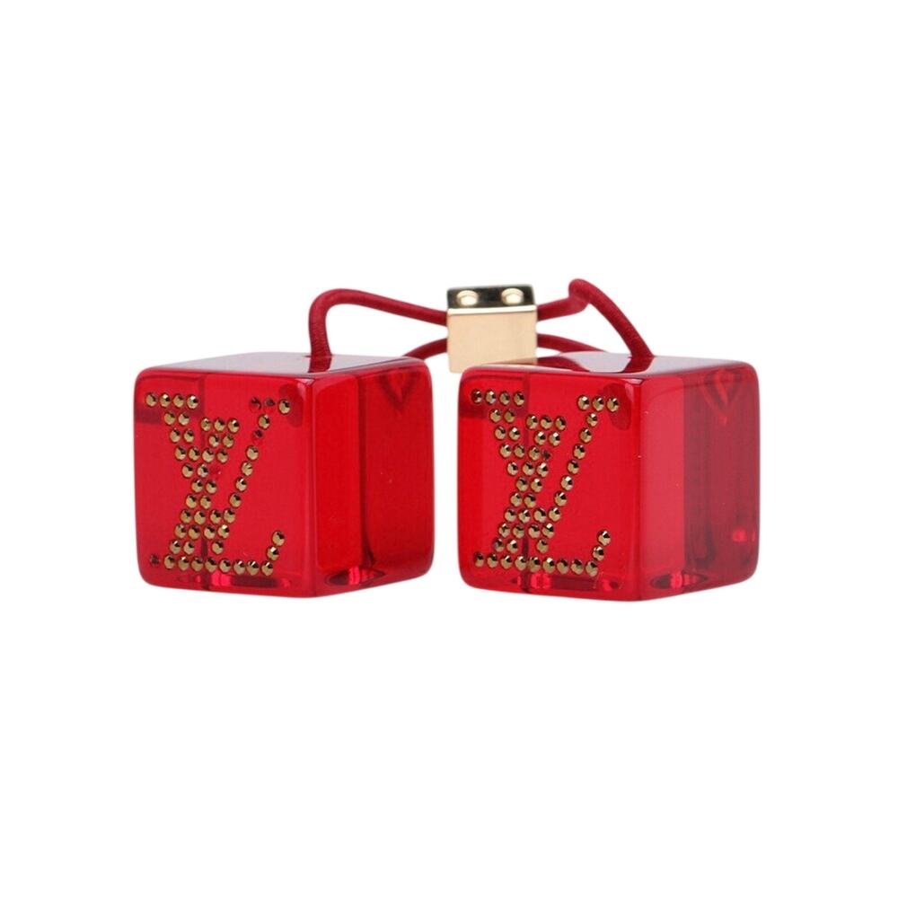 Louis Vuitton Red Lucite Rhinestone LV Logo Jumbo Hair Tie Cube Dice Bobble